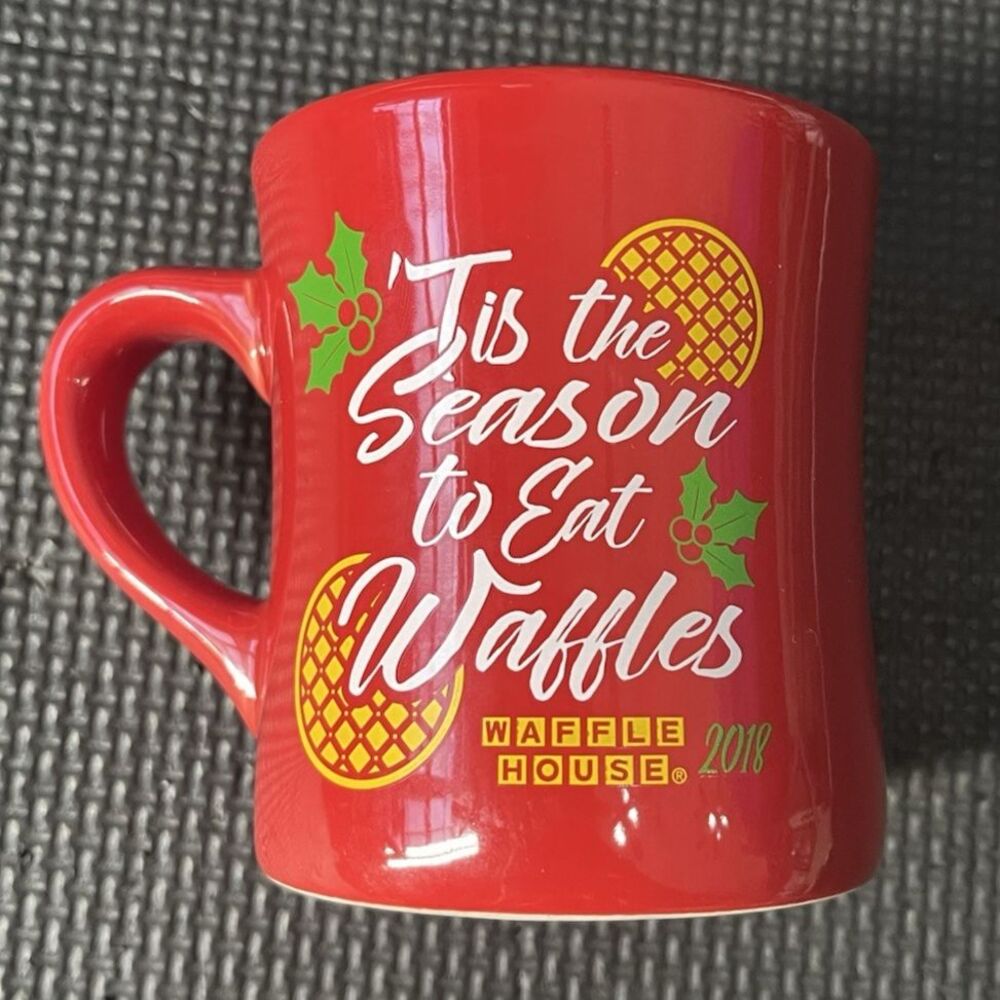 Waffle House 2018 Tis The Season To Eat Waffles Yum Yum Yum Red Coffee Mug
